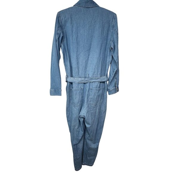 Outerknown Womens Denim Long Sleeve Jumpsuit Waist Tie Size S Light Wash Organic - Picture 2 of 14